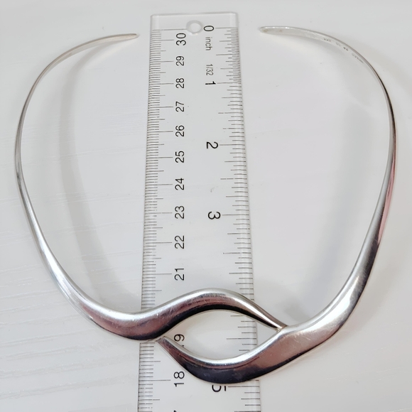TAXCO Solid Sterling Silver Modernist Wave Eyelet Open back Collar Necklace - Picture 4 of 12